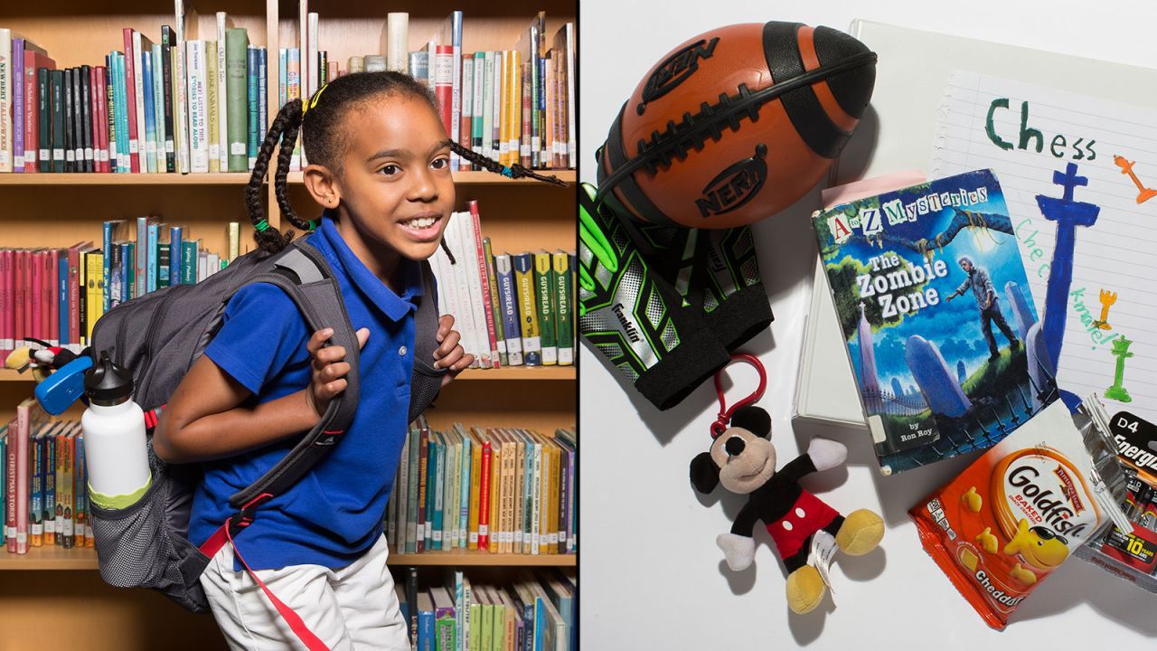 Jaia, a fourth-grade student at Westminster Lower School, said she often carries her keychain collection and books, as well as her cello.