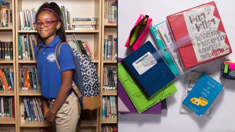 Raina, a sixth-grade student at KIPP WAYS Academy, said she wished she could leave her binders behind, but she takes them home so she can study more.<strong> </strong>