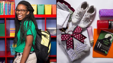 Aaliyah, a seventh-grade student at KIPP STRIVE Academy, said her SpongeBob SquarePants backpack is "perfectly fine," but she wishes she didn't have to carry her cheer practice clothing.