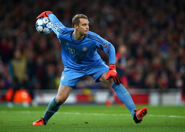 Manuel Neuer of Bayern Munich throws the ball out during the UEFA Champions League Group F match between Arsenal FC and FC Bayern Munchen at Emirates Stadium.