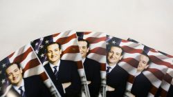Ted Cruz flyers are displayed at the Iowa Faith and Freedom Coalition annual banquet and presidential forum  Saturday Sept. 19, 2015 in Des Moines, Iowa. 
(Taylor Glascock for CNN)