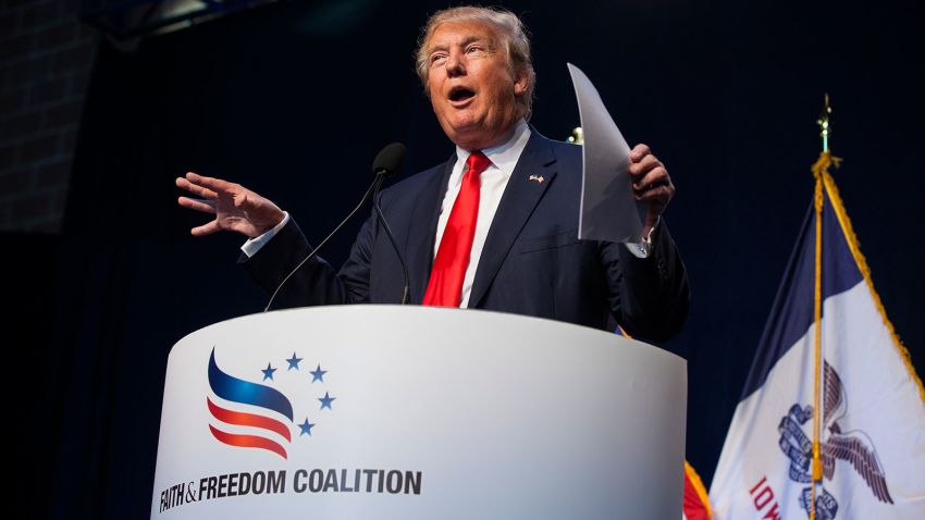 Republican presidential candidate Donald Trump speaks during the Iowa Faith and Freedom Coalition annual banquet and presidential forum  Monday June 22, 2015 in Des Moines, Iowa.
(Taylor Glascock for CNN)