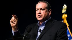 Republican presidential candidate and former governor of Arkansas Mike Huckabee speaks during the Iowa Faith and Freedom Coalition annual banquet and presidential forum  Monday June 22, 2015 in Des Moines, Iowa.
(Taylor Glascock for CNN)