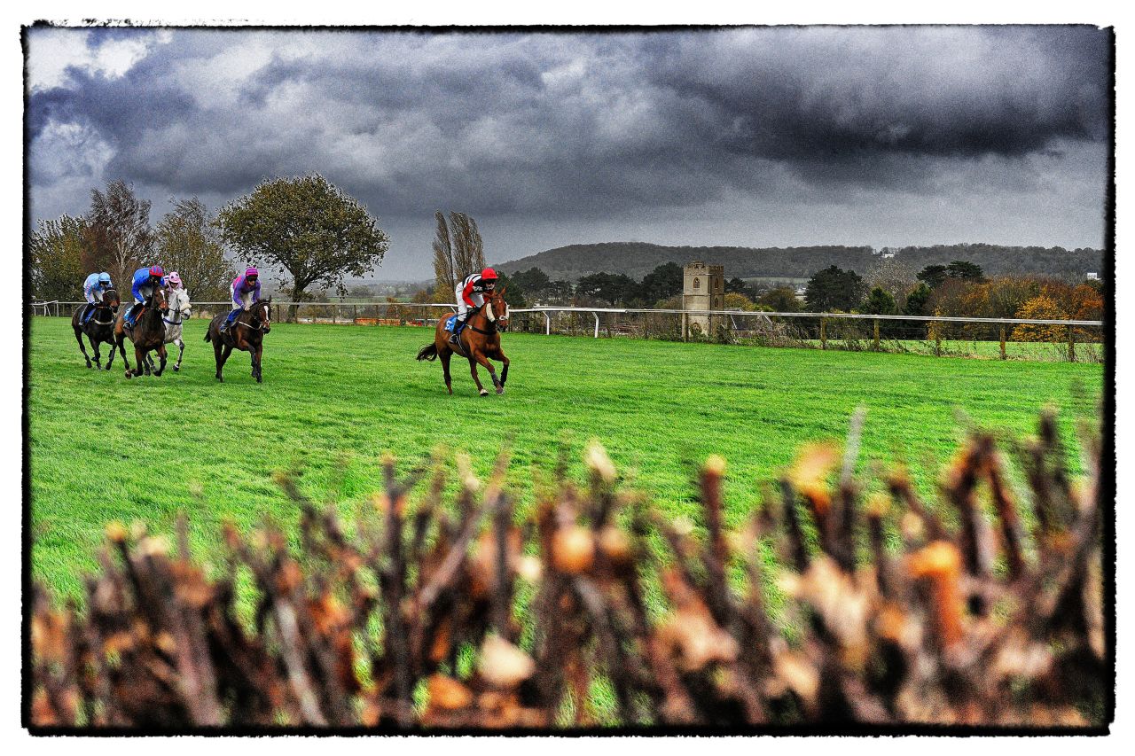 A general view as runners make their way down the back straight at Taunton racecourse, which is another one of Britain's countryside courses. Taunton offers outstanding views of the Blackdown Hills.