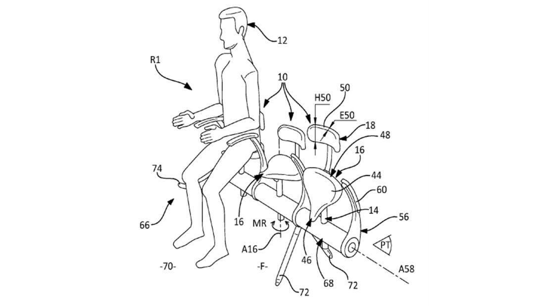 At least with the stacked-rows design passengers will actually be sitting down. Not so much with the so-called<a href="http://worldwide.espacenet.com/publicationDetails/originalDocument?CC=US&NR=2014159444A1&KC=A1&FT=D&ND=3&date=20140612&DB=EPODOC&locale=en_EP" target="_blank" target="_blank"> saddle seat</a>, another Airbus patent, which would require them to assume a semi-squat position during a flight.