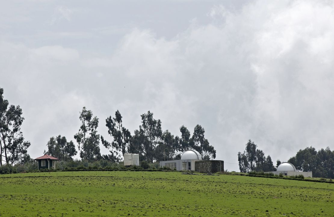 One of two reflective one-meter telescopes, pictured in the grounds of The Entoto Observatory and Research Center.