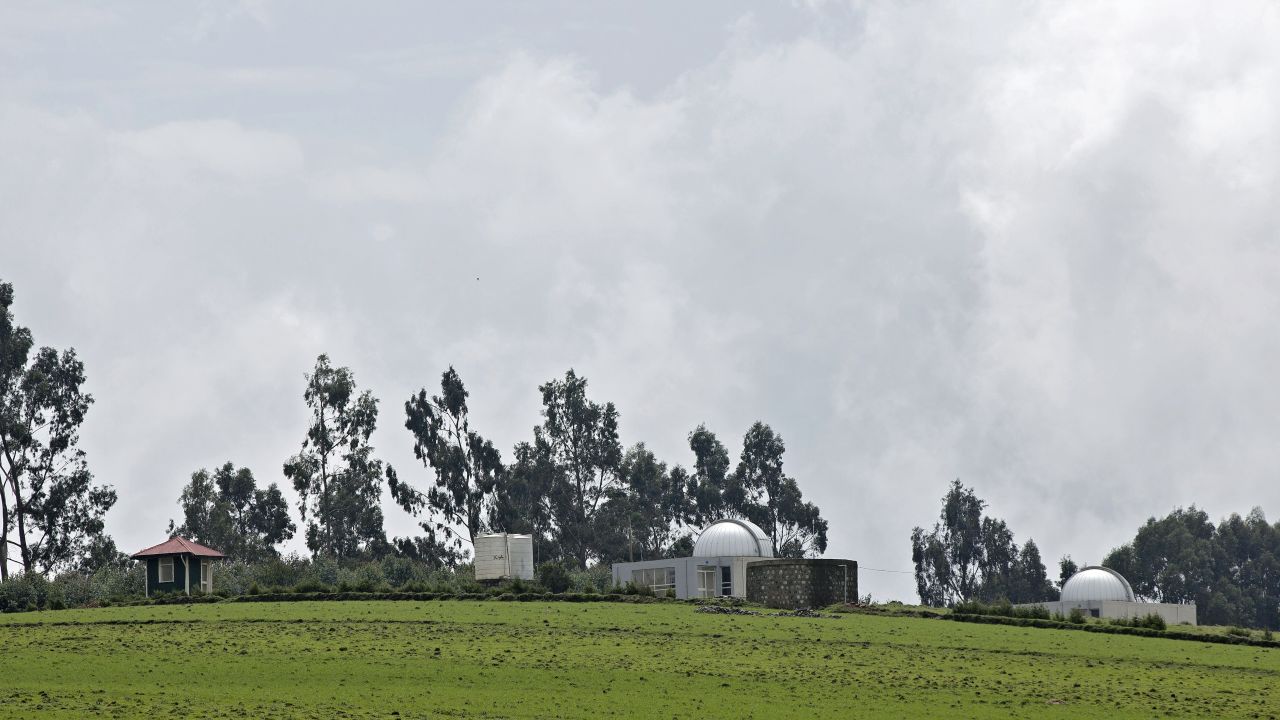 One of two reflective one-meter telescopes, pictured in the grounds of The Entoto Observatory and Research Center.