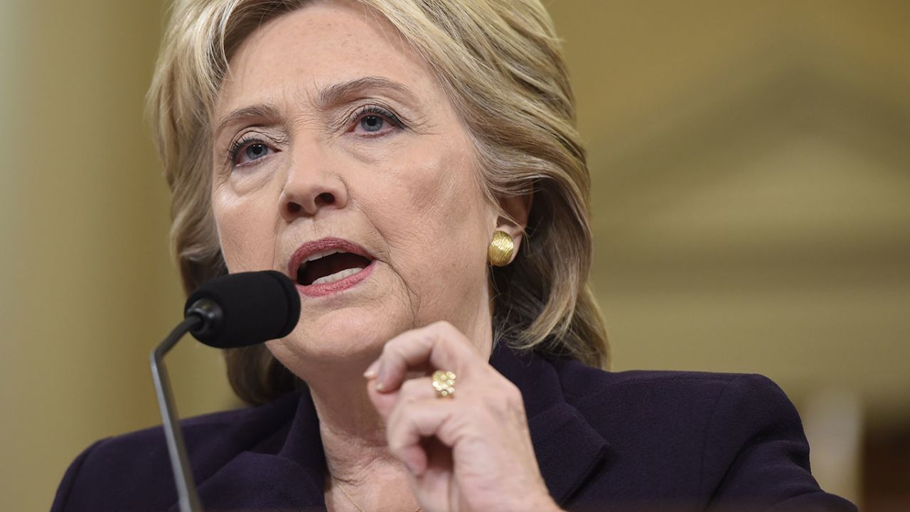 Former Secretary of State and Democratic Presidential hopeful Hillary Clinton testifies before the House Select Committee on Benghazi on Capitol Hill in Washington, DC, October 22, 2015. Clinton took the stand Thursday to defend her role in responding to deadly attacks on the US mission in Libya, as Republicans forged ahead with an inquiry criticized as partisan anti-Clinton propaganda.   AFP PHOTO / SAUL LOEB        (Photo credit should read SAUL LOEB/AFP/Getty Images)