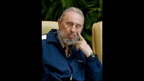Former Cuban president Fidel Castro takes a nap during the final session of the 6th Cuban Communist Party Congress in April 2011 in Havana.