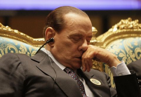 Berlusconi also found time to catch a few winks during the opening session at the Arab Summit in Libya in March 2010.