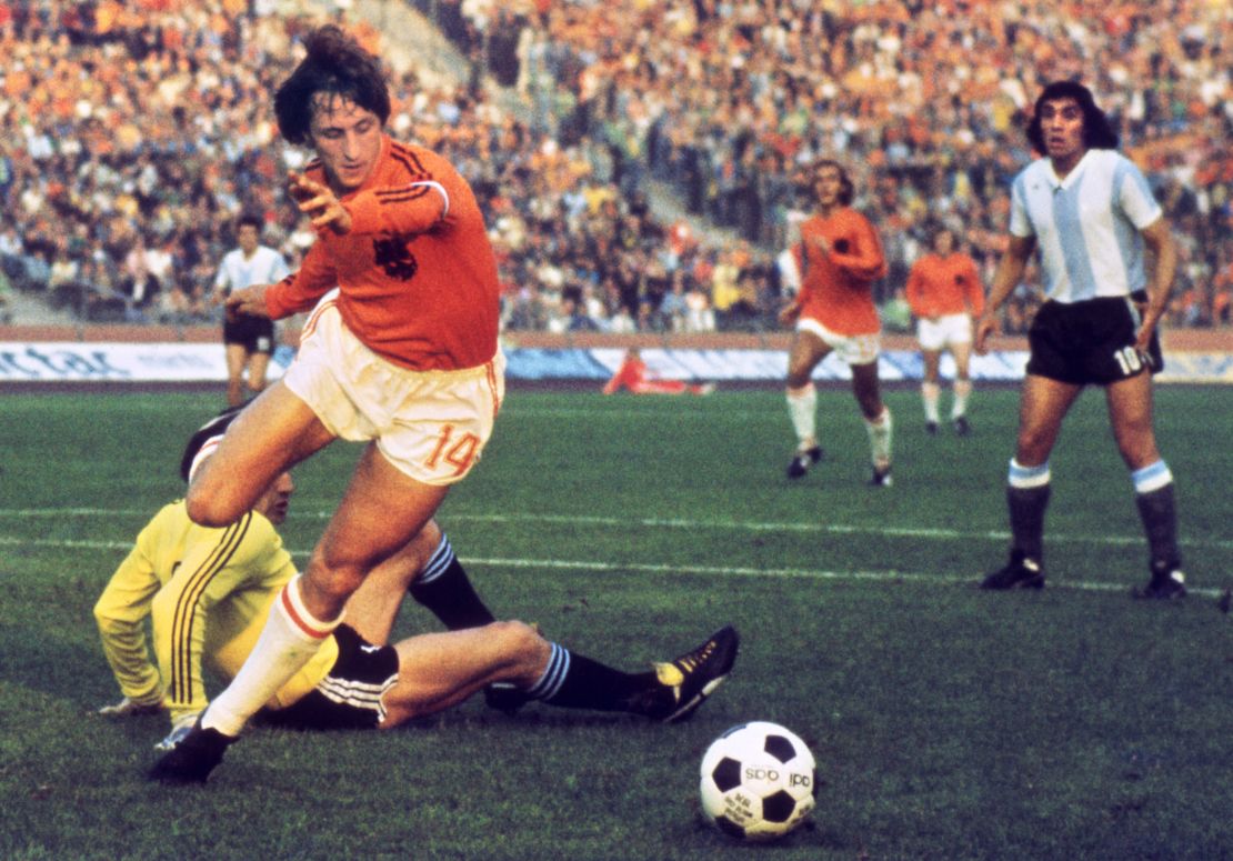 Cruyff reached the 1974 World Cup final with the Netherlands, who were lauded for their 'Total Football' style, but were beaten 2-1 by West Germany