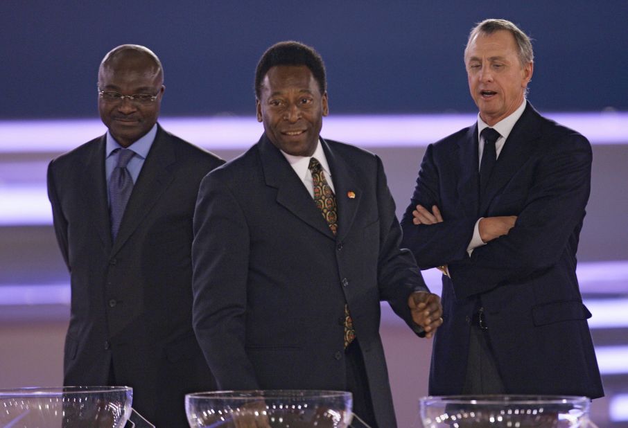 Cruyff seen here with Pele, another of football's greatest ever players.