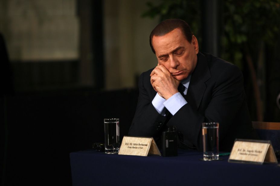 It seems there were few places that the former Italian Premier didn't see as potential nap spots. Here, Berlusconi rests his heavy eyelids at a press conference in Jerusalem in January 2009.