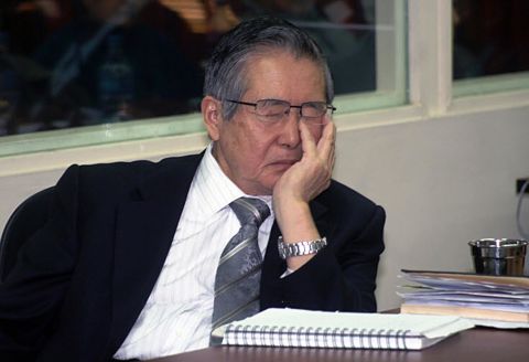 Alberto Fujimori, the former president of Peru, appeared to nod off at a hearing during his trial over alleged human rights violations in Lima in May 2008.