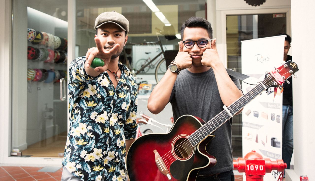 These two buskers -- who claim to have no name -- perform every Wednesday and weekends in Haji Lane. 