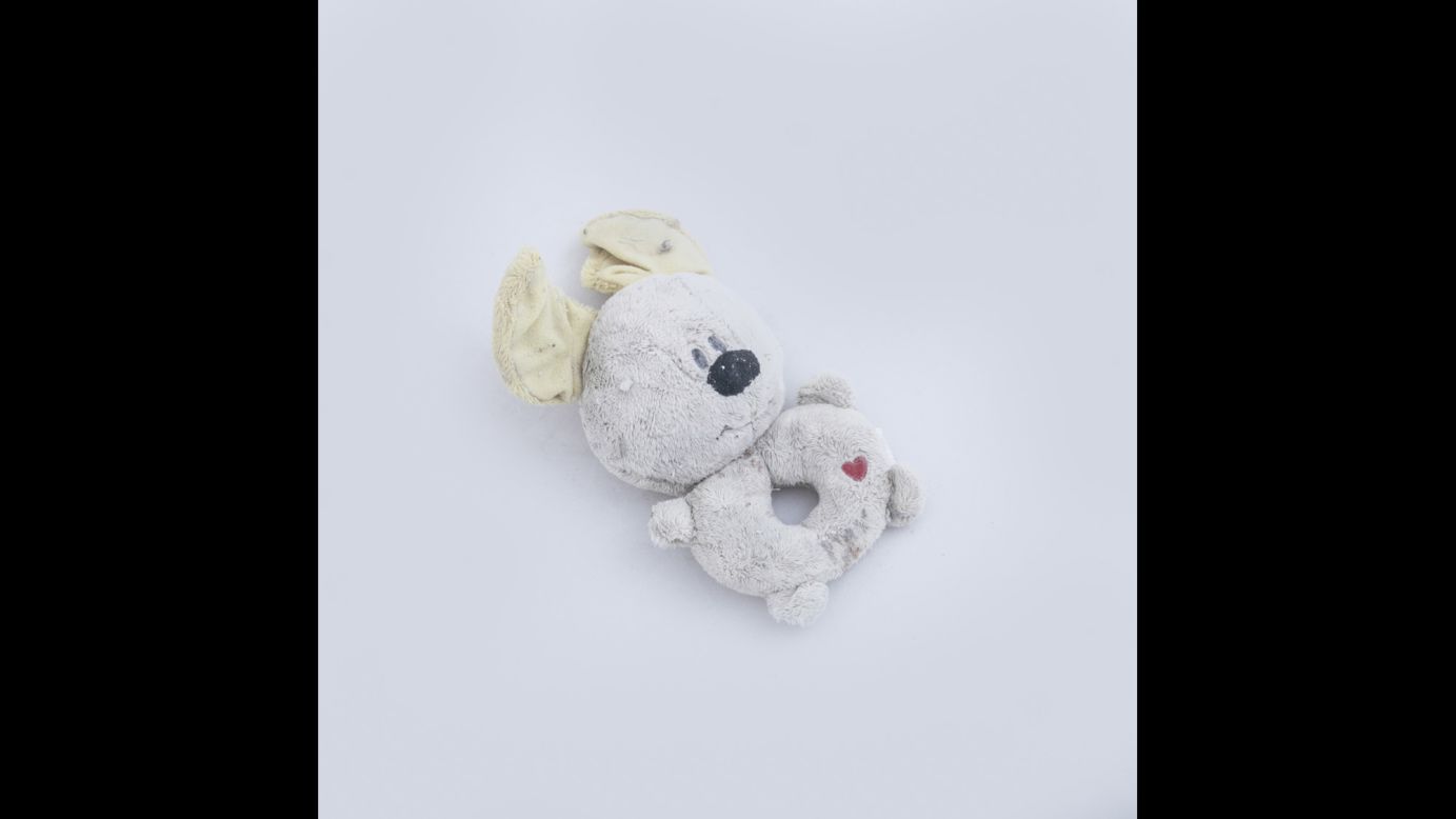 This stuffed animal was found on a beach in Lesbos, Greece, in early September. Photographer Anna Pantelia collected this and other items that were left behind by migrants who traveled to Lesbos by boat.