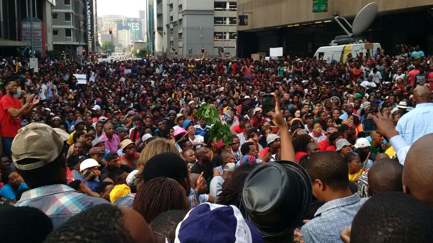 Student protesters mass outside ANC headquarters to hand a list of demands to the ruling party's leadership.