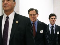 Sidney Blumenthal (center), a longtime advisor to former President Bill Clinton and former Secretary of State Hillary Clinton, arrives to be deposed by the House Select Committee on Benghazi in the House Visitors Center at the U.S. Capitol June 16, 2015 in Washington, D.C.