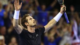 GLASGOW, SCOTLAND - SEPTEMBER 20:  Andy Murray of Great Britain celebrates victory in his match against Bernard Tomic of Australia during Day Three of the Davis Semi-Final match between Great Britain and Australia at Emirates Arena on September 20, 2015 in Glasgow, Scotland.  (Photo by Jordan Mansfield/Getty Images for LTA)