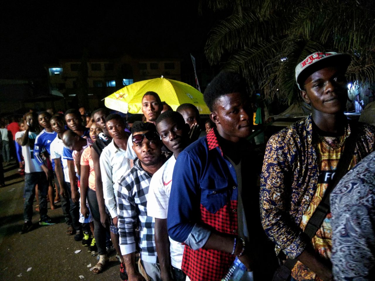 Fans line up to enter a tribute concert to the life of Fela Kuti. (All photos by Christian Purefoy/CNN)
