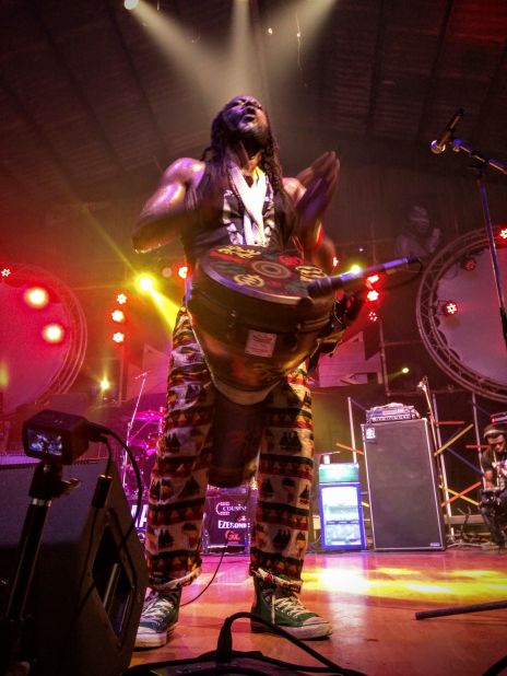 Pounding the drums at the Felabration. 