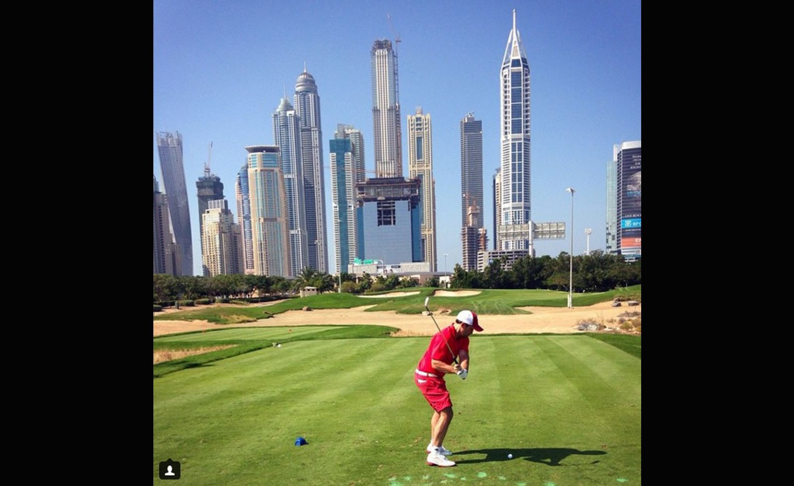 Perhaps one of the more distinctive backdrops on the list, the Emirates Golf club in Dubai provides something a little different to trees, seas or sunsets. Home to the Burj Khalifa, the world's tallest building, the impressive skyline is certainly an alternative location to play a round in front of. Thanks to <a href="index.php?page=&url=https%3A%2F%2Finstagram.com%2Fp%2Fy1bNsFixyL%2F%3Ftaken-by%3Dbrian_will85" target="_blank" target="_blank">@brian_will85</a> for sending this photo.