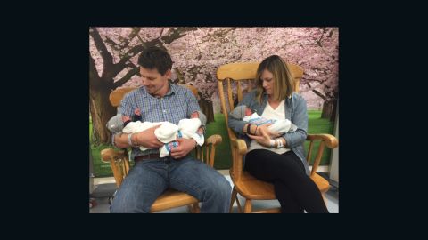 Kristen and Thomas Hewitt had identical triplets October 6 at the Greater Baltimore Medical Center.