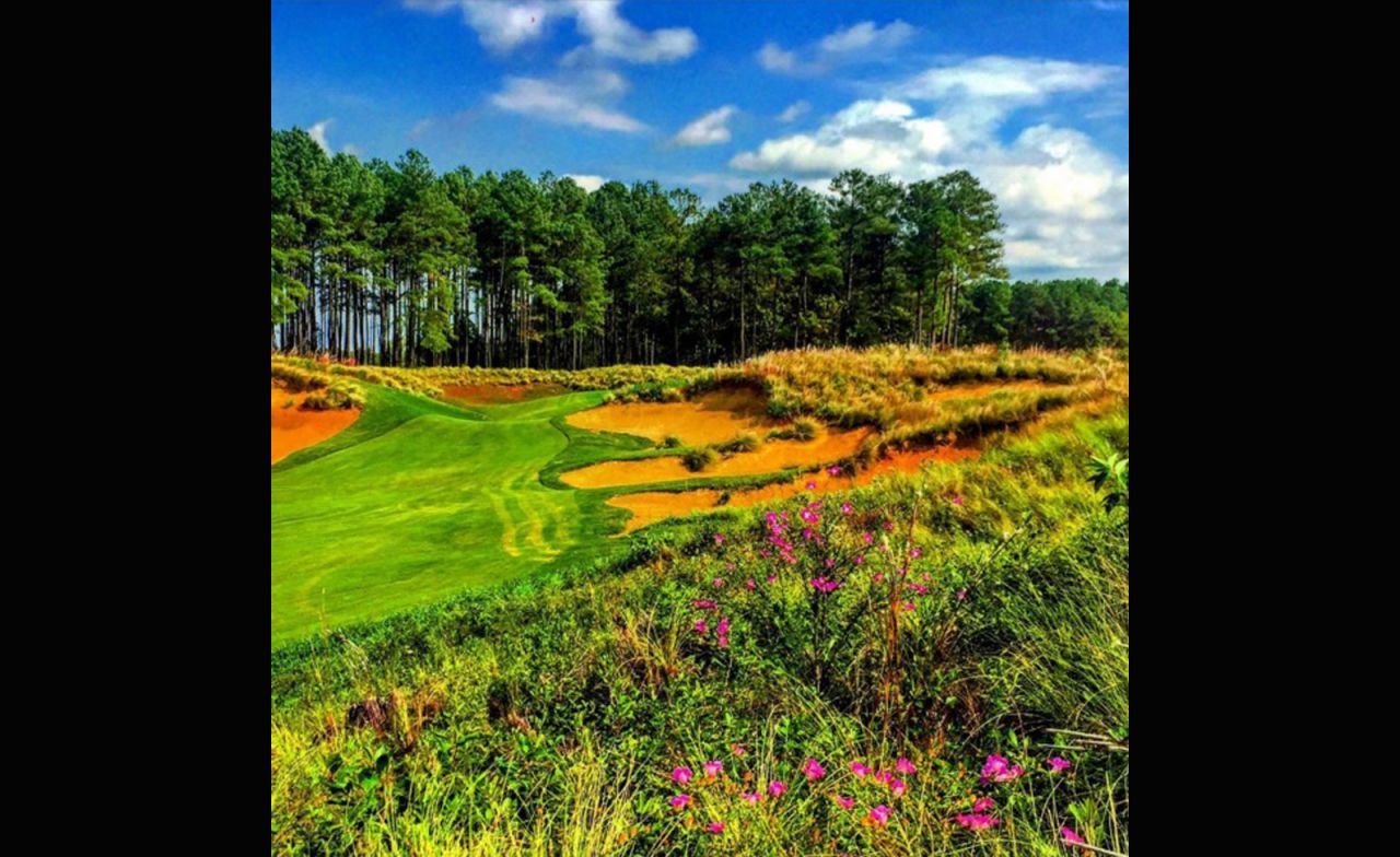 <a href="https://instagram.com/realstewartkick/" target="_blank" target="_blank">@realstewartkick</a> captures a stark contrast in colors from the wild flowers in the foreground, to the green and blue in the background on the 18th hole. Not a bad way to end a round.