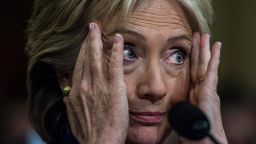 WASHINGTON, DC - OCTOBER 22:  Former Secretary of State Hillary Clinton testifies, and reacts to Chairman Trey Gowdy (R-SC) and Co Chairman Elijah Cummings (D-MD) arguing, during the House Select Committee on Benghazi hearing on Capitol Hill in Washington, DC Thursday October 22, 2015. (Photo by Melina Mara/The Washington Post via Getty Images)