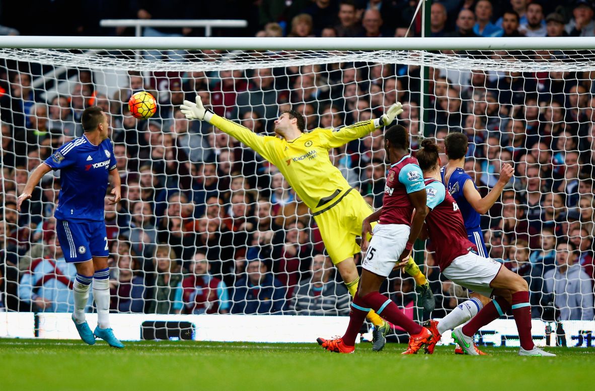 Andy Carroll heads West Ham's winner in the 2-1 defeat of reigning champion Chelsea - his first goal in the EPL for 279 days.