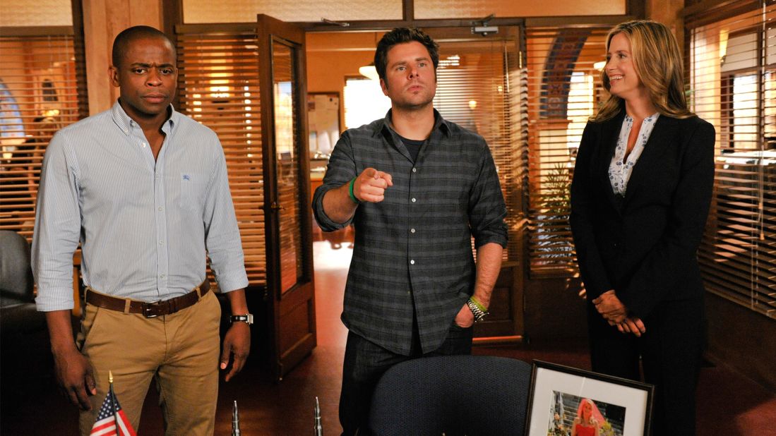 "Psych" teams up two investigators played by James Roday, center, and Dulé Hill, left. Though his cases can get a little out of hand, Roday's Sherlock-ish character Shawn Spencer is an especially good detective. He's so good that he manages to convince the cops that he's psychic. His unorthodox methods lend lots of comedy to this detective drama.