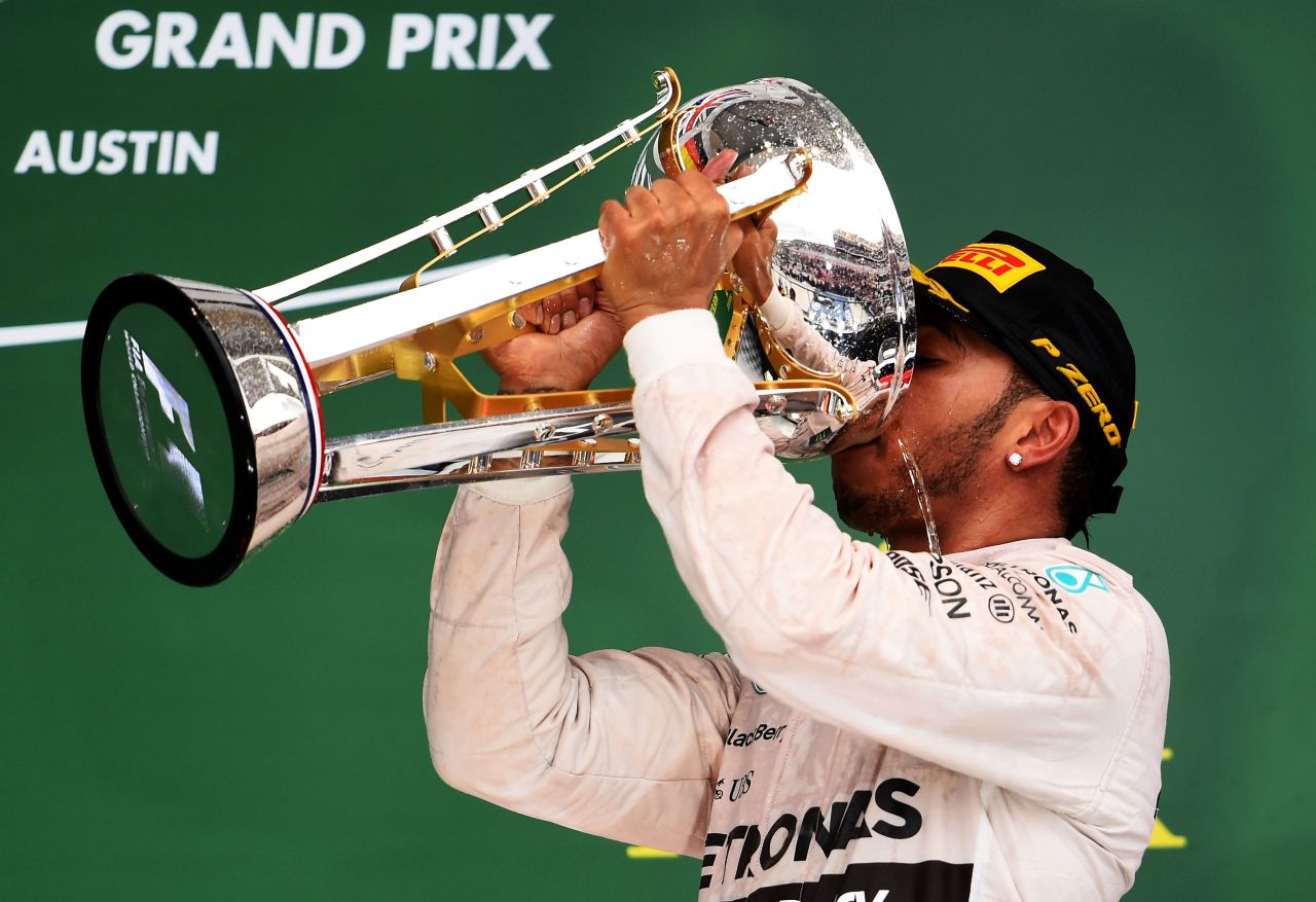 Hamilton's third World Championship -- his second in two years -- was won with three races to spare. The win at the Circuit of the Americas near Austin, Texas was his 10th of the 2015 season.