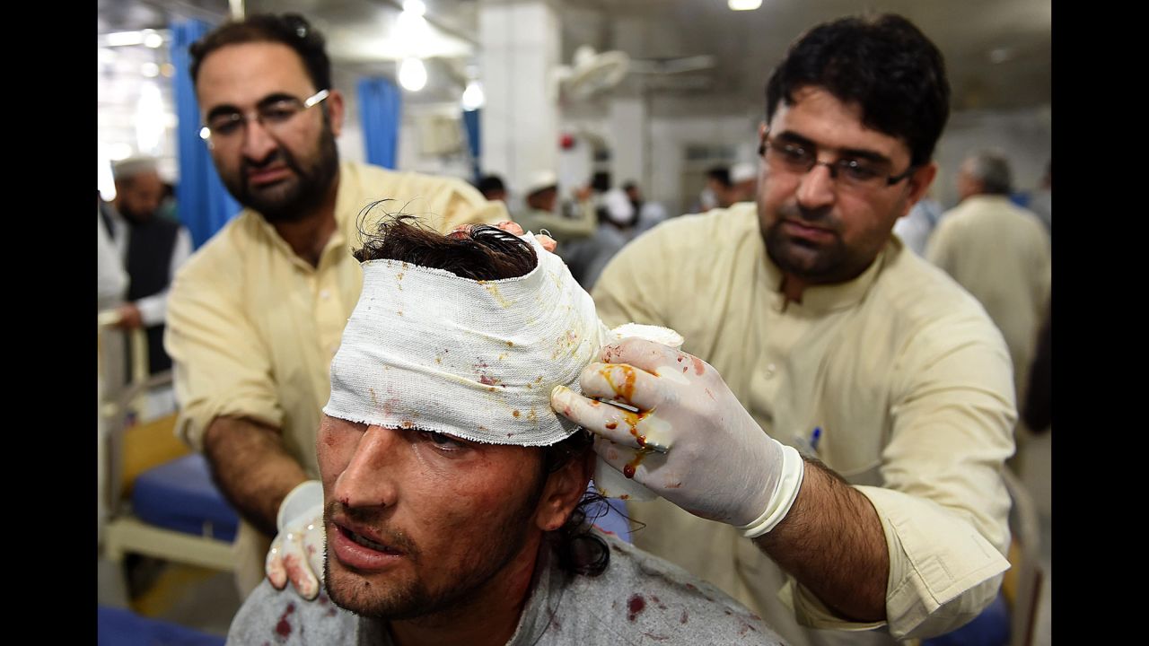 A man is treated at a hospital in Peshawar.