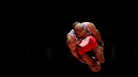 Donnell Whittingburg of the United States goes through his routine on the vault during the 2015 World Artistic Gymnastics Championships Training Session in Glasgow, Scotland, on Thursday, October 22.