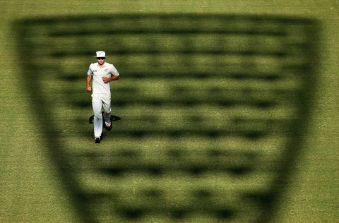 Doug Bracewell of New Zealand is seen in the outfield during the tour match between the Cricket Australia XI and New Zealand at Manuka Oval on Saturday, October 24, in Canberra, Australia. 