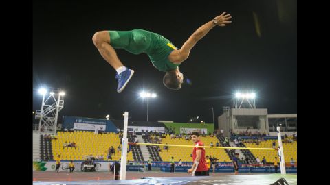 Flavio Reitz of Brazil competes in the men's high jump T42 during the IPC Athletics World Championships at Suhaim Bin Hamad Stadium on Thursday, October 22, in Doha, Qatar.  