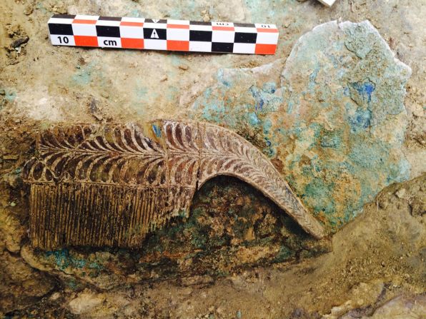 One of six ivory combs found in the tomb. The discovery challenges some older ideas around gender, said excavation team co-leader Sharon Stocker; when combs or mirrors were found in tombs where multiple people were buried, it was assumed they belonged to the women.