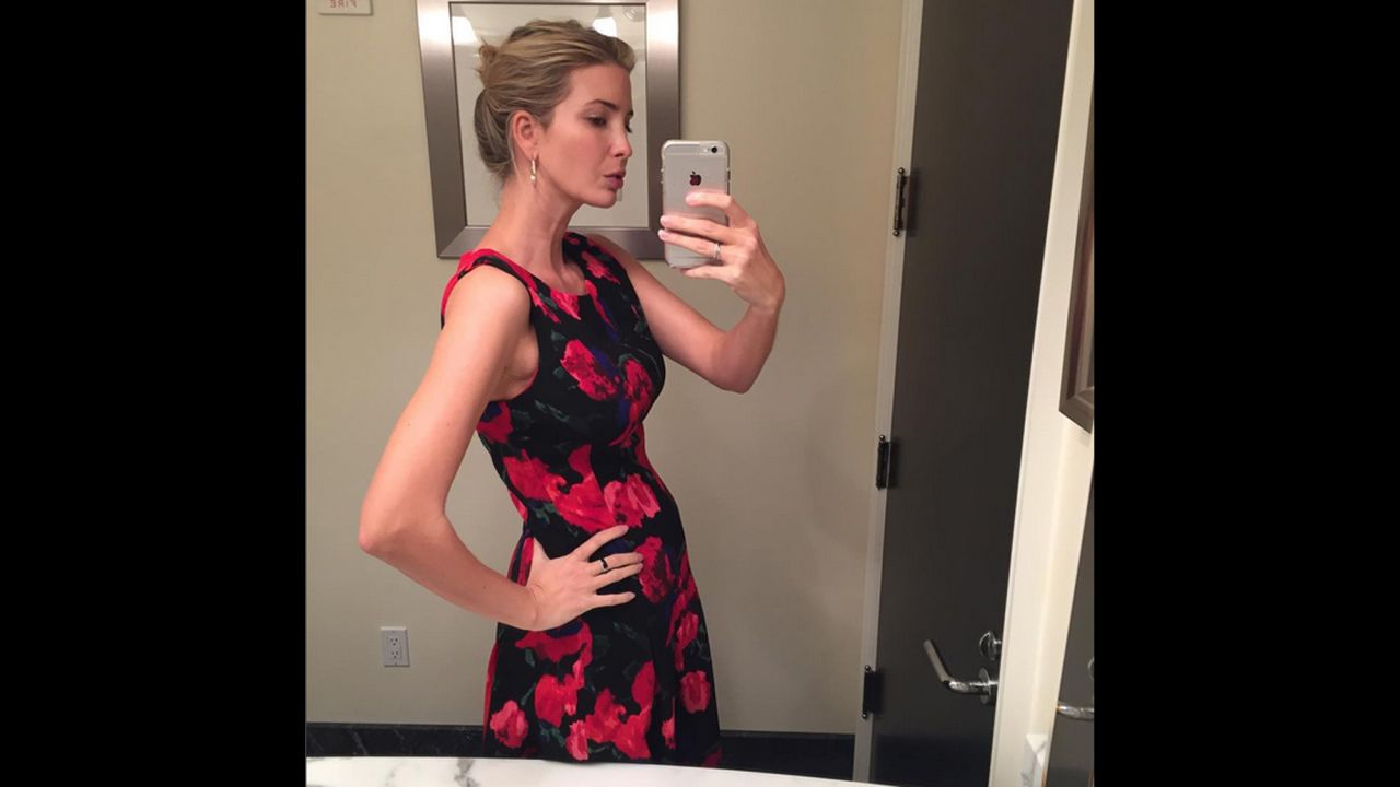 Ivanka Trump, daughter of Donald Trump, shared this selfie on Monday, October 26. "I love this little baby bump -- and can't wait to see it grow!!" she said. "Four and a half months to go to baby no. 3!"