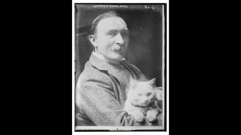 British portrait artist Philip Burne-Jones was a noted cat lover from his childhood days -- his father, a famous artist in his own right, made sketches of his son and a cat. Burne-Jones illustrated a travel book with a picture of a cat on the streets of New York.