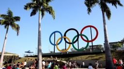 RIO DE JANEIRO, BRAZIL - JUNE 04:  The Olympic Rings rise above Madureira Park on June 4, 2015 in Rio de Janeiro, Brazil.  (Photo by Matthew Stockman/Getty Images)