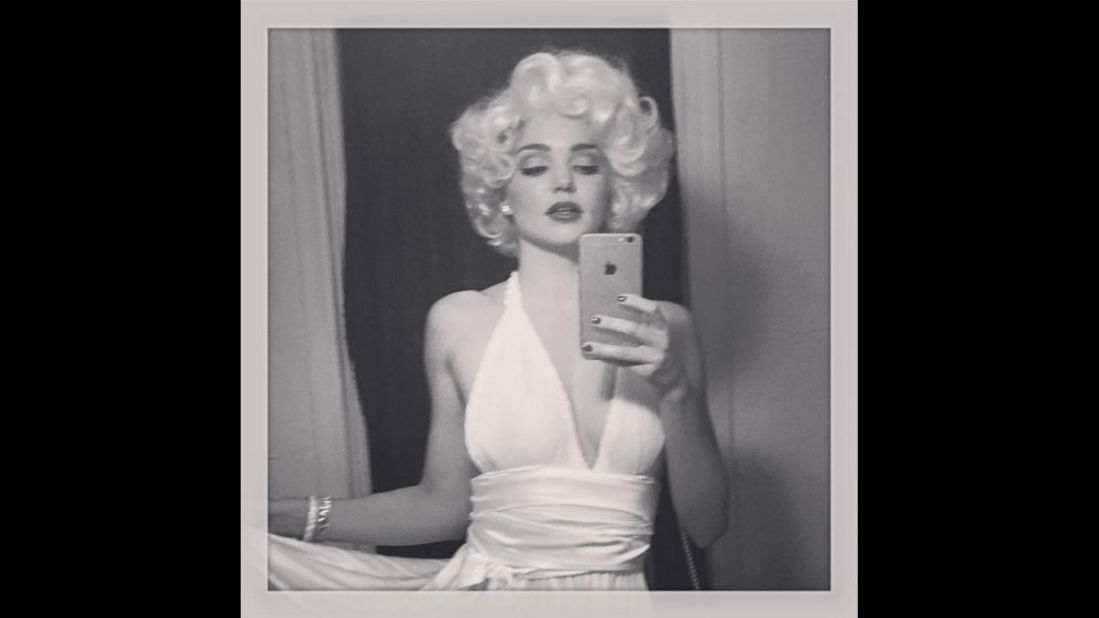 Australian model Miranda Kerr, dressed as Marilyn Monroe, shared this selfie on Sunday, October 25.