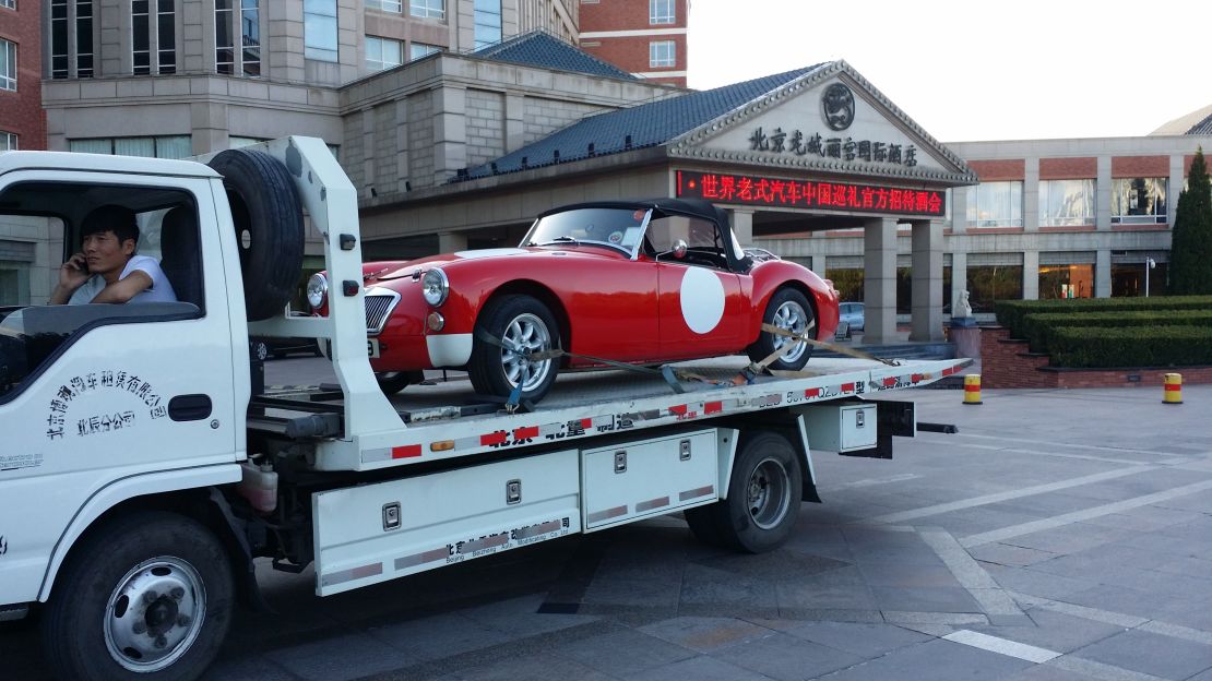 A 1958 MG MGA arrives from Hong Kong. 