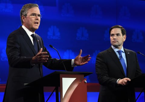 Jeb Bush went after Marco Rubio for missing votes in the Senate while running for the White House. "Just resign and let someone else take the job," Bush said. Rubio fired back, saying Bush never took issue with Sen. John McCain missing votes when he was running for president. "The only reason you're doing it now is because we're running for the same position."