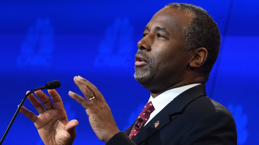 Republican Presidential hopeful Ben Carson speaks during the CNBC Republican Presidential Debate, October 28, 2015 at the Coors Event Center at the University of Colorado in Boulder, Colorado. 