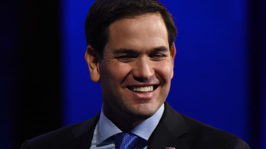 Republican Presidential hopeful Marco Rubio smiles after the CNBC Republican Presidential Debate, October 28, 2015 at the Coors Event Center at the University of Colorado in Boulder, Colorado.