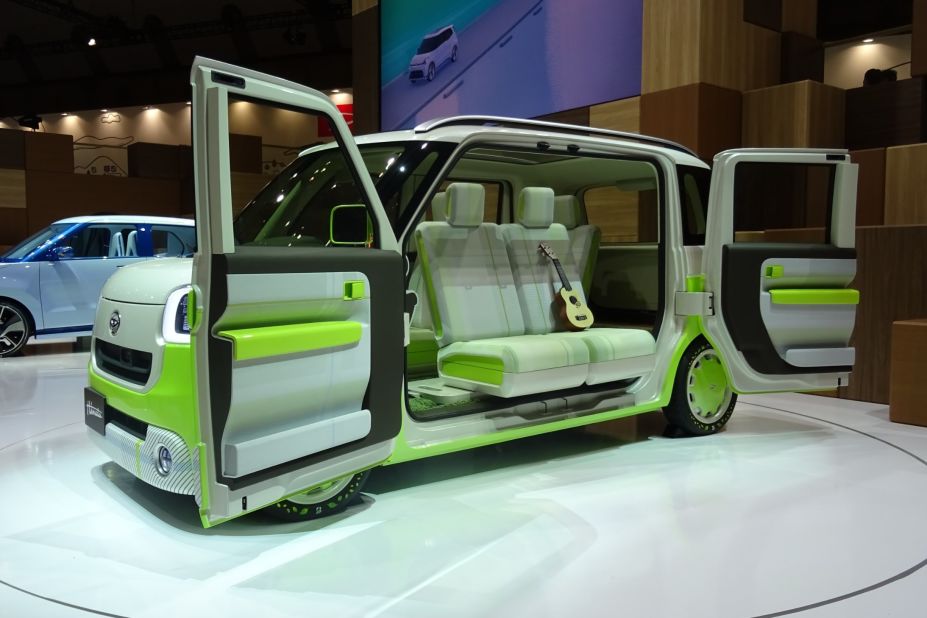 The Daihatsu Hinata shows Japanese brands' novel approach to interior packaging; two seats can be swiveled to face out.