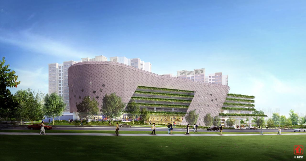 Buangkok Square links the community plaza to a nearby park, and includes "rain gardens... fitness stations and shelters." Like the other developments, it includes shops, kiosks and dining outlets. The center is expected to be completed in 2018.
