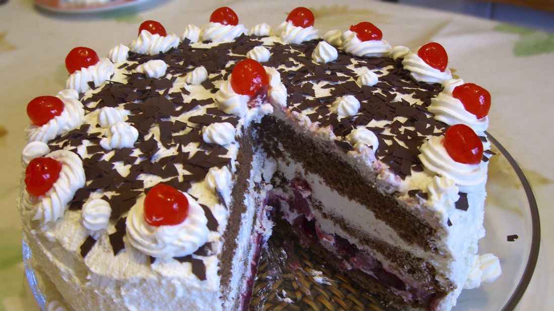 Native to Germany, Black Forest cakes are traditionally made with up to half a cup of a cherry brandy called kirschwasser. Its German name is Schwarzwalder kirschtorte. 