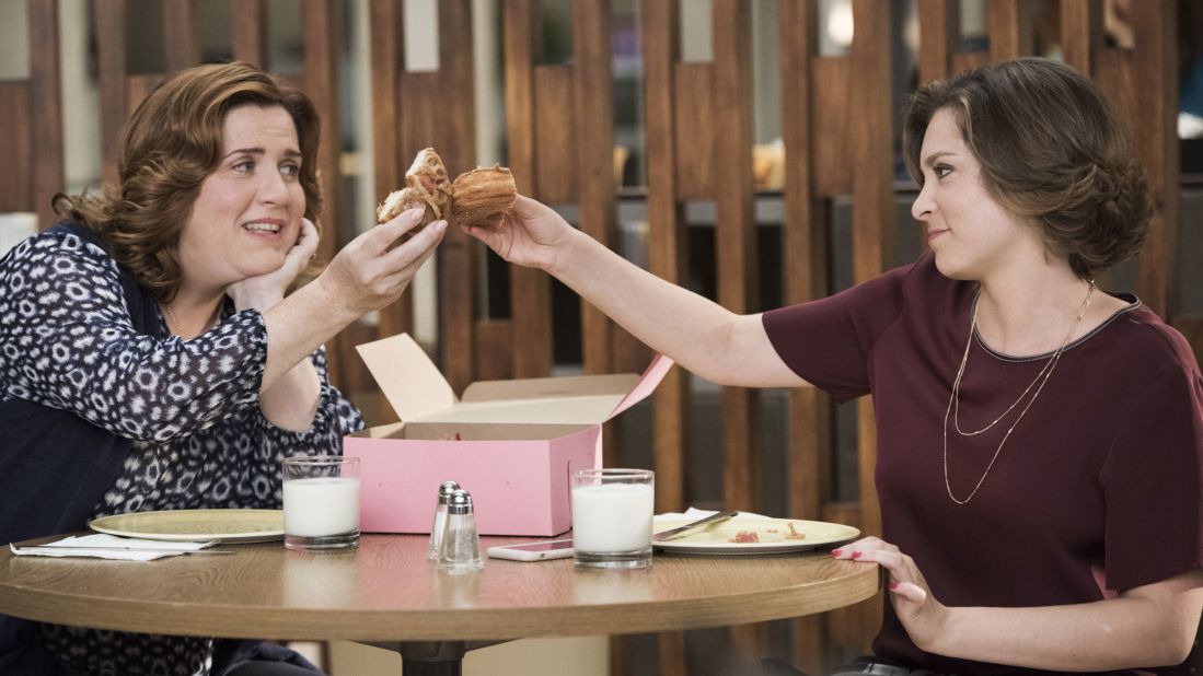 Rachel Bloom, right, was nominated for best actress in a television series - musical or comedy for her role in "Crazy Ex-Girlfriend." Jamie Lee Curtis ("Scream Queens"), Julia Louis-Dreyfus ("Veep"), Gina Rodriguez ("Jane the Virgin") and Lily Tomlin ("Grace and Frankie") are also nominated.