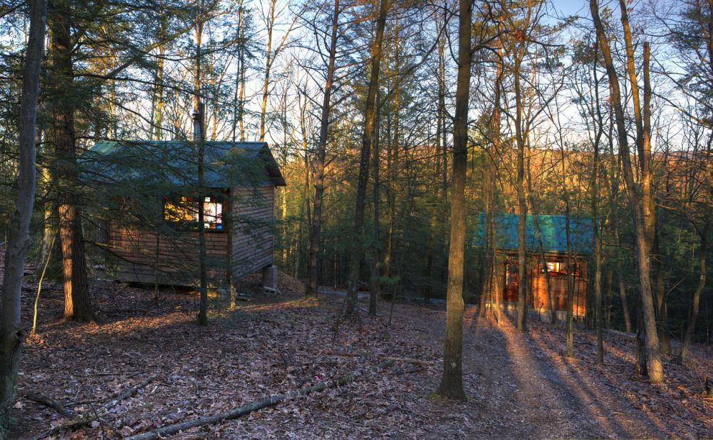 Is spreading yourself across two 250-square-foot houses cheating? Maybe, but we like the idea. One of these wee cabins in Northumberland, Pennsylvania, houses the kitchen and bedroom. In the luxury bathhouse a few yards away, there's a sauna, shower and composting toilet.